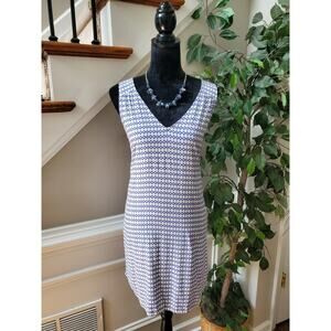 Gap Women's White & Blue 100% Rayon V-Neck Sleeveless Knee Length Dress Size S